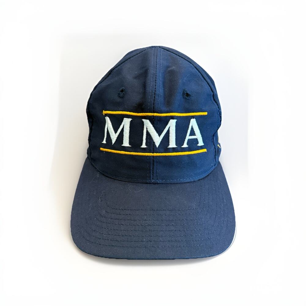 Vintage 90s The Game Navy Split Bar MMA Maritime Academy Adjustable Snapback Hat